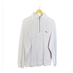 Tommy Bahama Mens Tobago Bay Half Zip Pullover Coconut Color Marlin Logo Size M